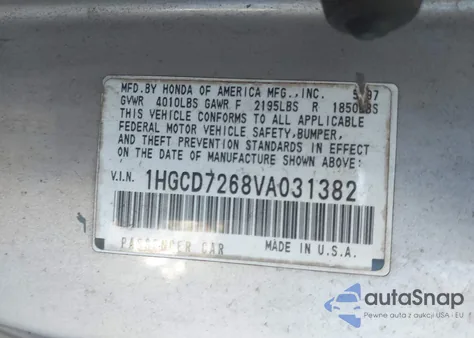 1997 Honda Accord Ex из США, поврежденный, VIN 1HGCD7268VA031382